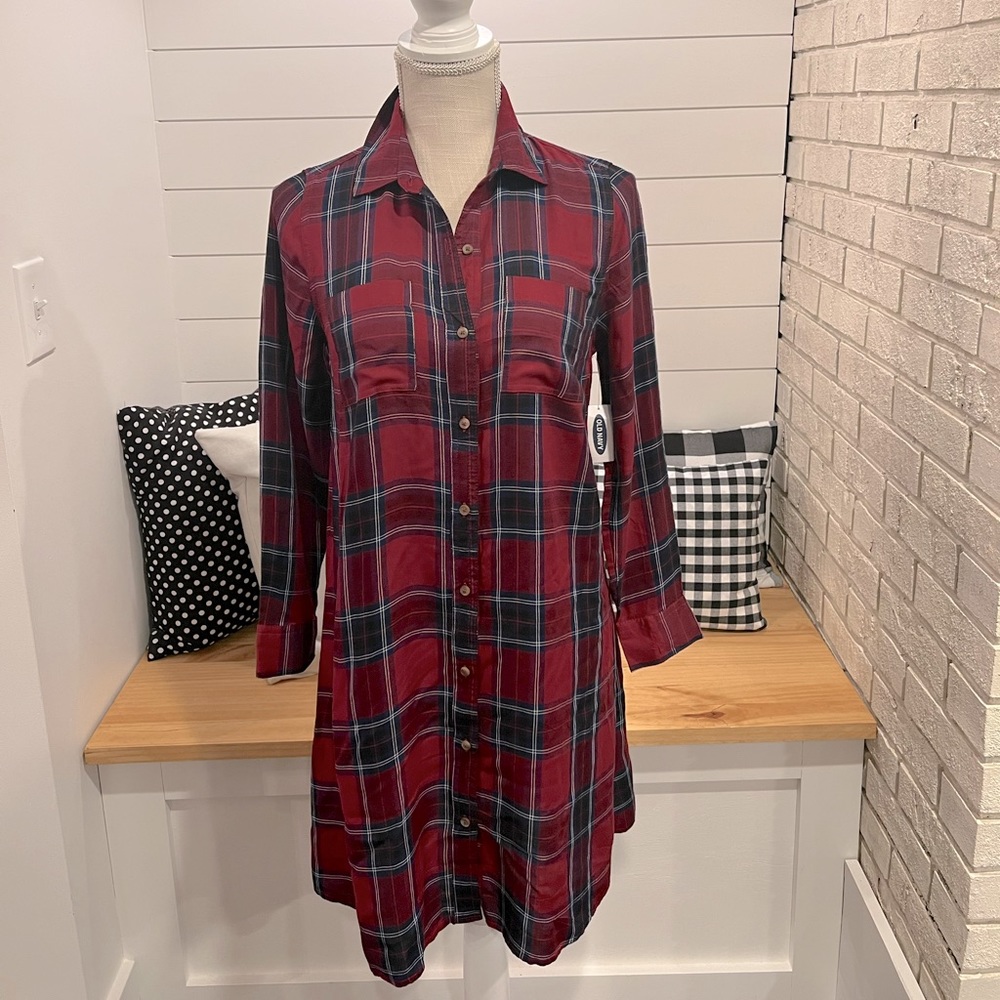 NWT Old Navy Plaid Long Sleeve Shirt Dress